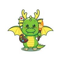 dragon painter cartoon vector illustration.