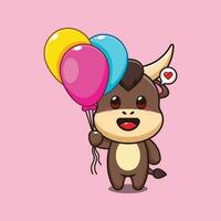 bull with balloon cartoon vector illustration.