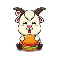 goat with burger cartoon vector illustration.