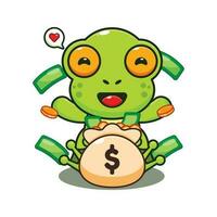 cute frog with money bag cartoon vector illustration.