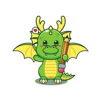 dragon holding pencil cartoon vector illustration.