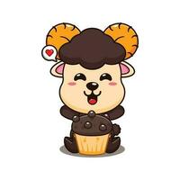 ram sheep with cup cake cartoon vector illustration.