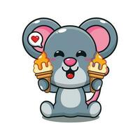 cute mouse with ice cream cartoon vector illustration.