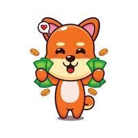 cute shiba inu holding money cartoon vector illustration.