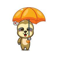 cute sloth holding umbrella cartoon vector illustration.