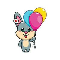 cute rabbit with balloon cartoon vector illustration.