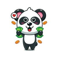 cute panda holding money cartoon vector illustration.