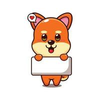 cute shiba inu holding greeting banner cartoon vector illustration.