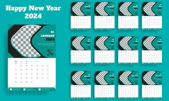 Wall Calendar Design for 2024,  Wall quarterly calendar template for 2024 in a classic minimalist style. Week starts on Sunday. Set of 12 months. Corporate Planner Template. A4 format . Premium design vector