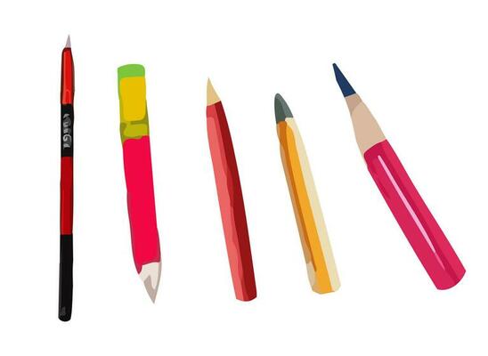 A set of markers, pencils and pens painted in watercolor. Vector illustration for study. Back to school, supplies for classes.