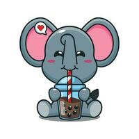 cute elephant drink boba milk tea cartoon vector illustration.