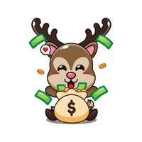 deer with money bag cartoon vector illustration.