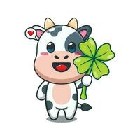 cow with clover leaf cartoon vector illustration.