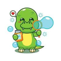 dino blowing bubbles cartoon vector illustration.