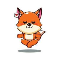 cute fox doing meditation yoga cartoon vector illustration.