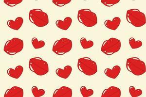 Endless Pattern of hearts in and lips cartoon style in trendy hues. Vector. Isolate. Valentines day. vector