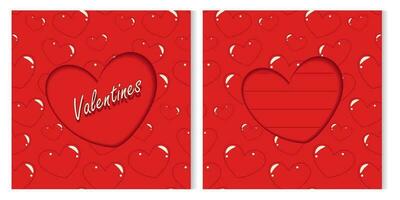 Set of 2 design for Valentines day greeting card in paper cut style with hearts and hand lettering. vector