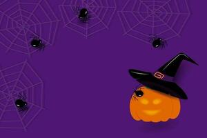 Abstract frame for Halloween with cobwebs, spiders and copy space in trendy Halloween shades. Vector