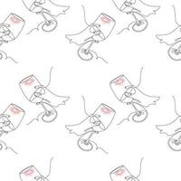 Endless pattern of womans hand with glass of wine in one continuous line and abstract lipstick marks vector