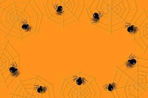 Abstract frame for Halloween with cobwebs, spiders and copy space in trendy Halloween shades. Vector