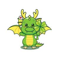 dragon with clover leaf cartoon vector illustration.