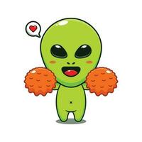 cute cheerleader alien cartoon vector illustration.