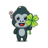 gorilla with clover leaf cartoon vector illustration.