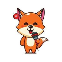 cute fox holding microphone cartoon vector illustration.
