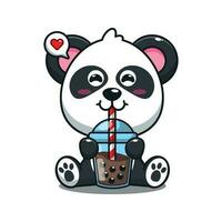 cute panda drink boba milk tea cartoon vector illustration.