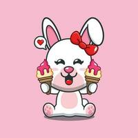 bunny with ice cream cartoon vector illustration.