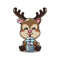 deer drink boba milk tea cartoon vector illustration.