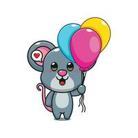 cute mouse with balloon cartoon vector illustration.