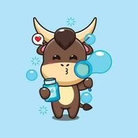 bull blowing bubbles cartoon vector illustration.