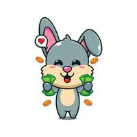 cute rabbit holding money cartoon vector illustration.