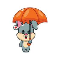 cute rabbit holding umbrella cartoon vector illustration.