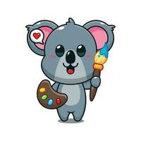 cute koala painter cartoon vector illustration.