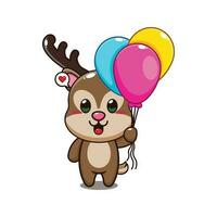 deer with balloon cartoon vector illustration.