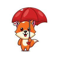 cute fox holding umbrella cartoon vector illustration.