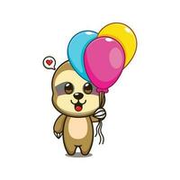 cute sloth with balloon cartoon vector illustration.