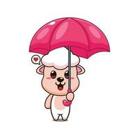 cute sheep holding umbrella cartoon vector illustration.