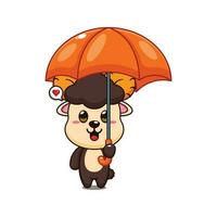 ram sheep holding umbrella cartoon vector illustration.