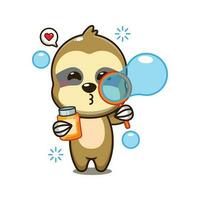 cute sloth blowing bubbles cartoon vector illustration.