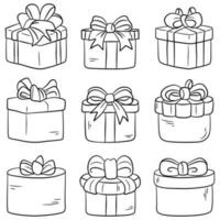 Gift boxes doodle set. Vector illustration isolated on white background.