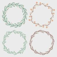 Set of round frames with floral elements. Vector illustration.