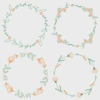 Set of round frames with floral elements. Vector illustration.