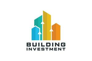 Property investment logo, successful building property logo, building logo with arrows vector