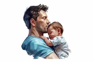 llustration of Father holding baby son in arms. photo