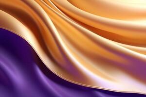 Abstract Background with 3D Wave Bright Gold and Purple Gradient Silk Fabric, Ultra realistic, photo