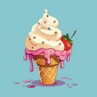 hielo crema cono con fresa vector ilustración