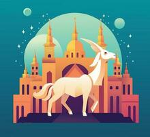 Illustration of a Mosque With Goat Arabic Theme Vector